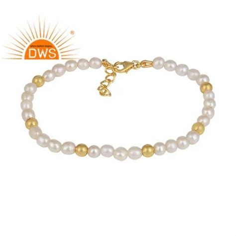 Dws K Gold Sterling Silver Natural Pearl Beaded Bracelet