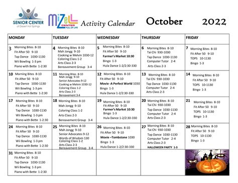 Senior Center Activity Calendar October 2022 Desert Hot Springs Ca