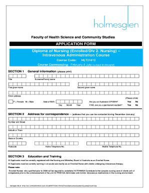 Fillable Online Holmesglen Edu Application Form Diploma Of Nursing