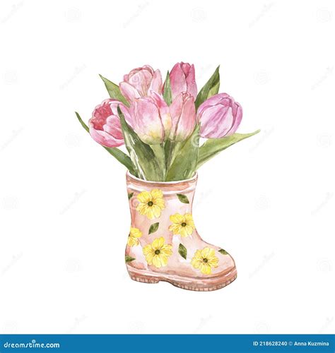 Gardening Boot And Hat Vector Illustration Colored Linear Style