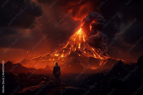 A Distant Observer Stands Transfixed By The Power Of A Volcanic