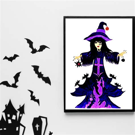 Halloween Witch Printable Witch Art Print Purple Witch Etsy