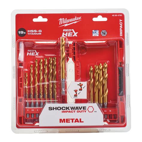 MILWAUKEE Sada vrtákov do kovu RED HEX SHOCKWAVE HSS G TiN O 19 ks