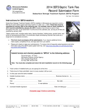 Fillable Online Pca State Mn Ssts Septic System Tank Fee