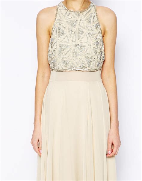 Asos Maxi Dress With Embellished Crop Top In Natural Lyst