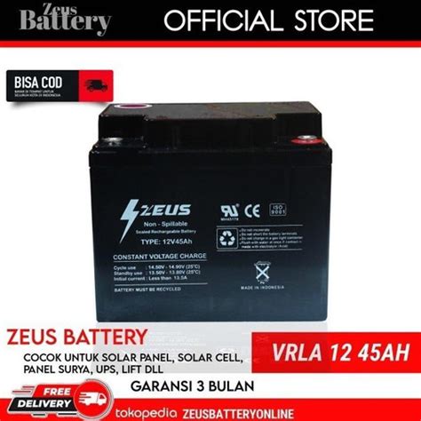 Jual AKI PJU TENAGA SURYA VRLA GEL 12V 45AH ZEUS BATTERY AKI DEEP CYCLE