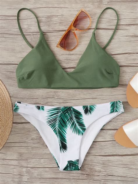 Random Leaf Print Mix And Match Bikini Set Shein Usa Tropical