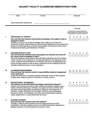 Fillable Online ADJUNCT FACULTY CLASSROOM OBSERVATION FORM Fax Email