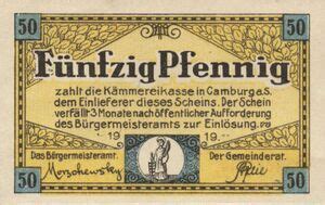 Banconota 50 Pfennig German Notgeld Camburg A Saale Gra C6 3b Tie