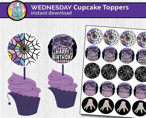 Gothic Wednesday Addams Nevermore Cupcake Toppers Addams Etsy