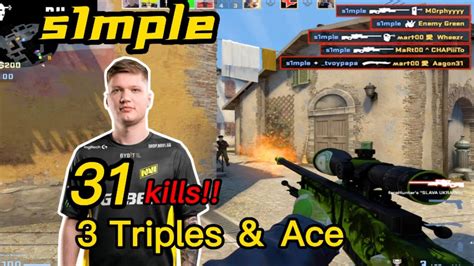 S1mple FACEIT INFERNO POV 31Kills 3 Triples Ace CSGO S1mple