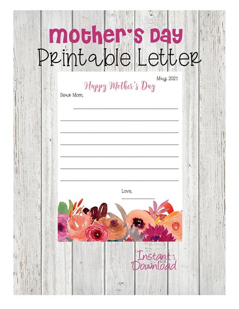 Mothers Day Printable Letter Happy Mothers Day Etsy