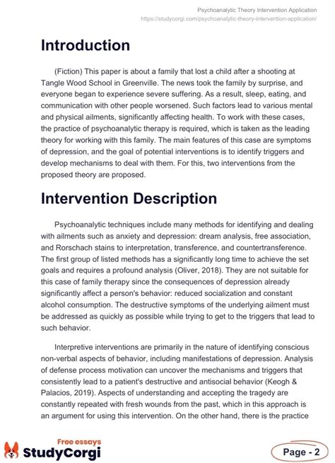 Psychoanalytic Theory Intervention Application Free Essay Example