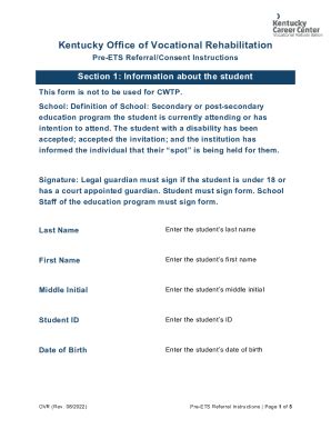 Fillable Online Pre Ets Referral Form Instructions Fax Email Print