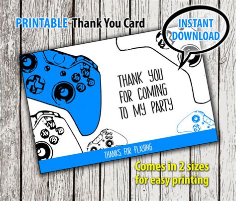 Printable Gamer Party Thank You Card Video Game Thank You Etsy