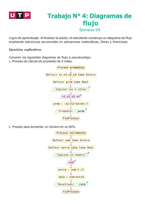 Semana 04 Principios DE Algoritmos Trabajo N 4 Diagramas De Flujo