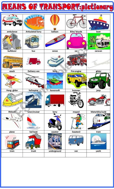 Means Of Transport Pictionary Esl Worksheet By Spied D Aignel