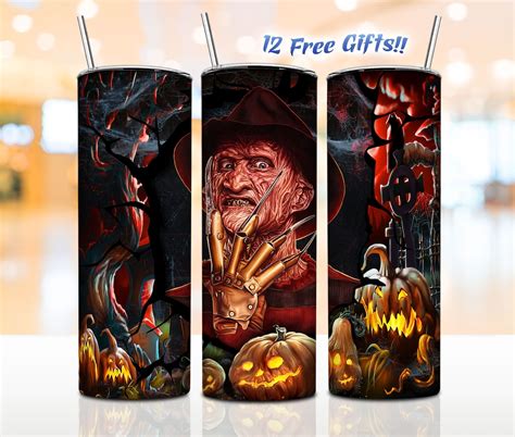 Horror Movie 20oz Skinny Tumbler Wrap Png Sublimation Halloween Tumbler Straighttapered Png