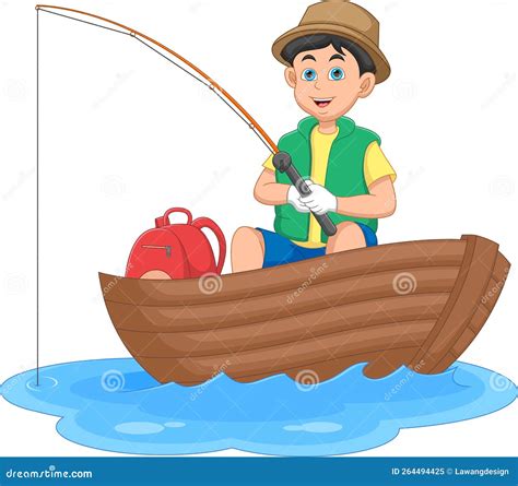 Ni O Pescando En Un Bote De Madera Ilustraci N Del Vector Ilustraci N