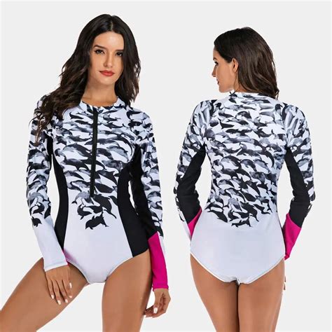 One Piece Swimsuits For Women Bathing Suits Long Sleeve Printed Zipper