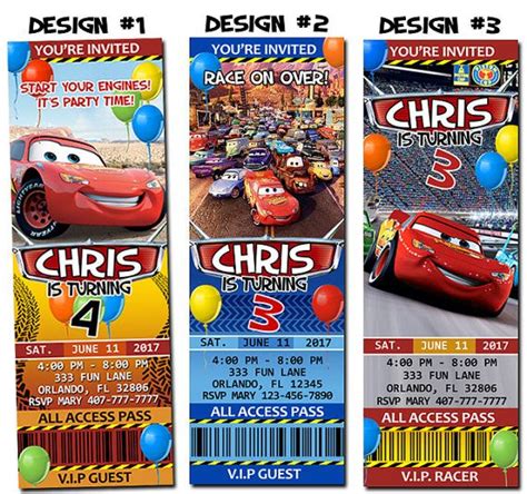 Cars Disney Pixar Ticket Photo Birthday Party Invitation Lightning