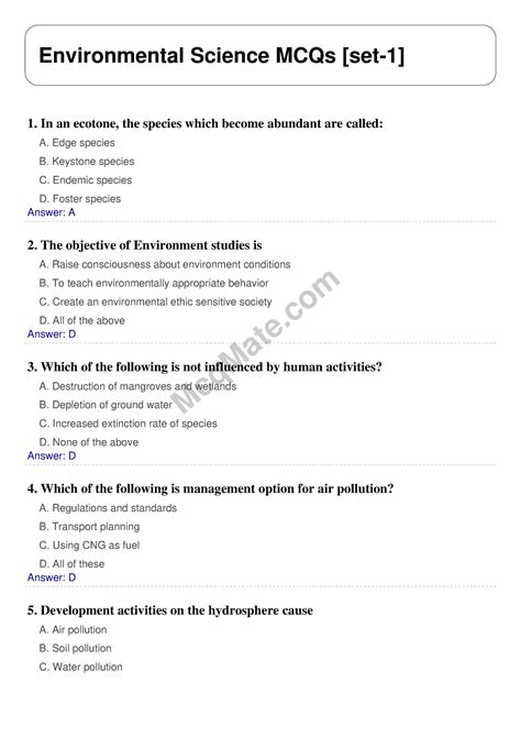 Environmental Science Solved MCQs Set 1 Mcq Mate McqMate