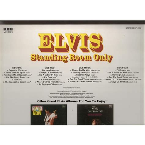 Standing Room Only 2lp Ftd 30 Outtakes And Live De Elvis Presley 33t X