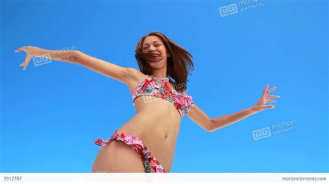 Woman Dancing In Her Bikini At The Beach Stock Video Footage 3912787