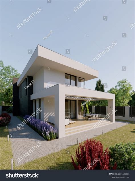 3d Visualization Modern House Flat Roof Stock Illustration 2201129511 ...