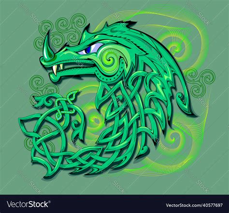 Fantasy green dragon modern art mural wallpaper Vector Image