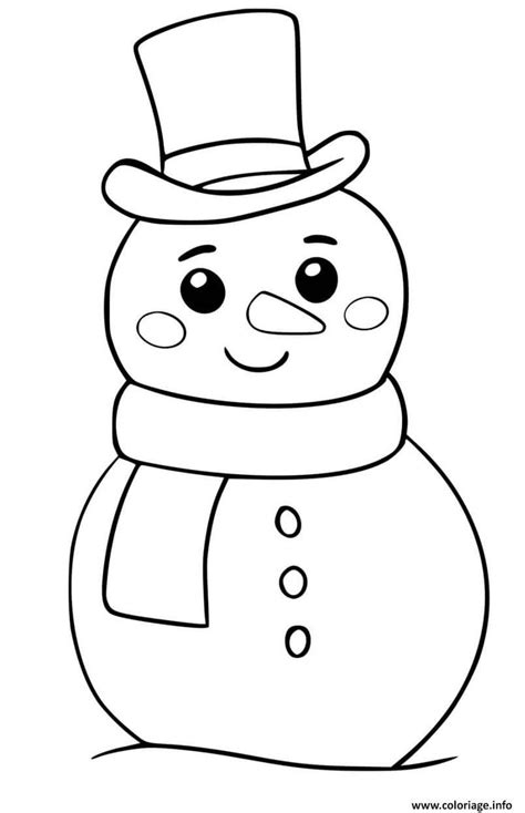 Coloriage Bonhomme De Neige Kawaii Souriant En Hiver Imprimer