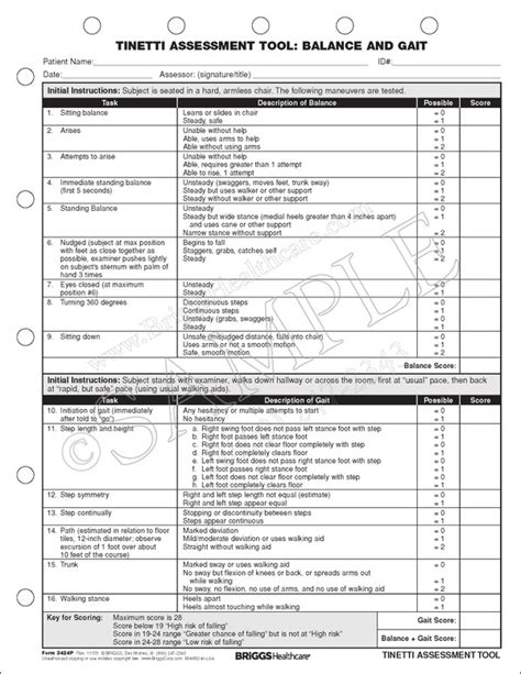 Tinetti Assessment Tool Balance And Gait Form