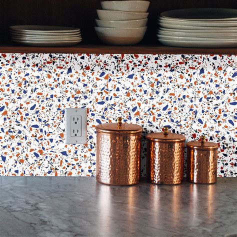 Cr Dence Adh Sive Terrazzo Orange Bleu Cuisine Stickerdeco Fr