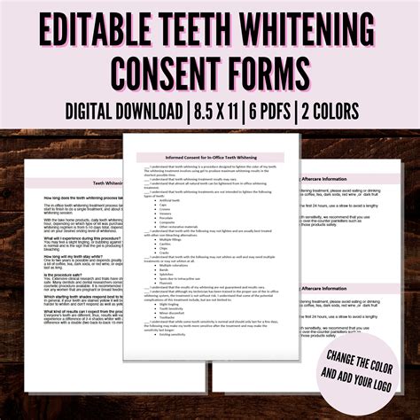 Editable Teeth Whitening Consent Forms Esthetician Consent Etsy