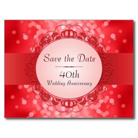 Save The Date 40th Zazzle Ruby Red Bokeh Save The Date 40th