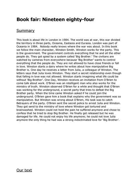 Summary Of Nineteen Eighty Four