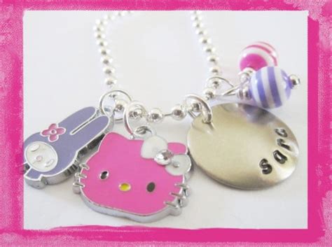 Items similar to Personalized Jewelry - Hello Kitty Necklace - Personalized Hand Stamped KITTY ...