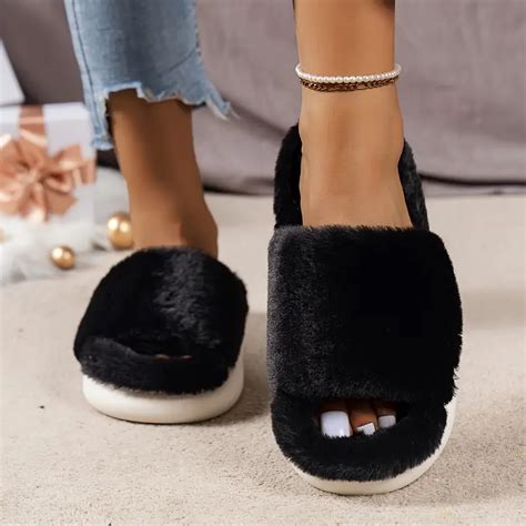 Cozy Fluffy Furry House Slippers Single Band Open Toe Temu