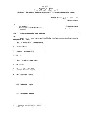 Fillable Online Arunapmc Nic FORM 3 Arunachal Pradesh Medical