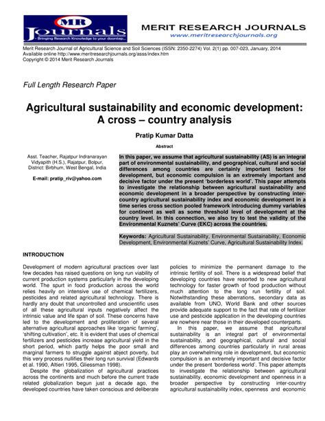 (PDF) Agricultural sustainability and economic development: A cross – country analysis