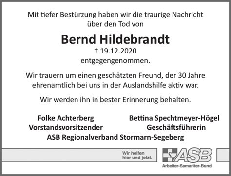 Bernd Hildebrandt Gedenken Stormarner Tageblatt