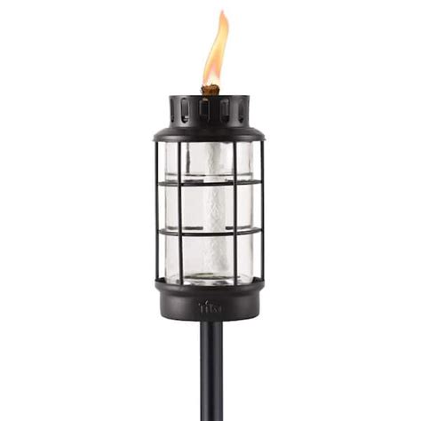 TIKI 65 In Easy Install Torch Metal Lantern Black 1120096 The Home Depot