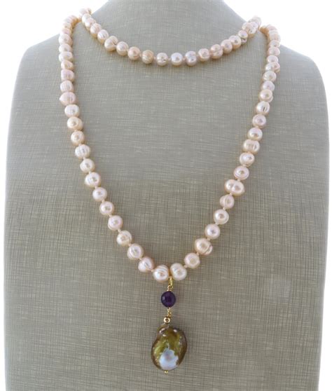 Long Freshwater Pearl Necklace Pink Pearl Beaded By Sofiasbijoux