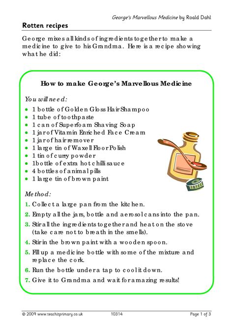 George S Marvellous Medicine Recipe KS2 English Teachit