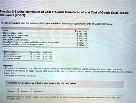 Solved Exercise 3 6 Algo Schedules Of Cost Of Goods Manufactured And