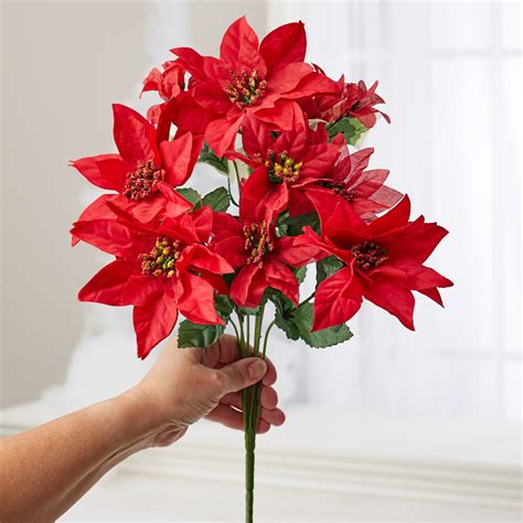 Red Artificial Poinsettia Bush Bushes Bouquets Floral Supplies