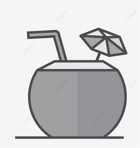 Flat Grayscale Icon Coconut Drink Gray Shadow Fresh Vector Gray