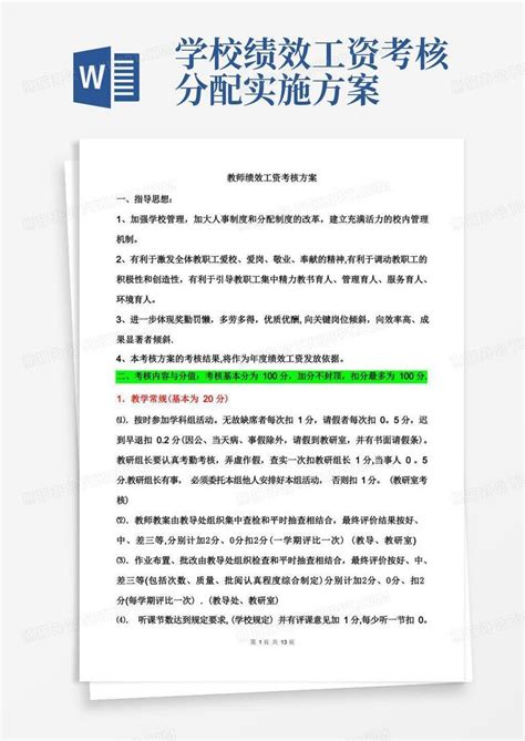 学校绩效考核方案word模板下载编号lzxoejkl熊猫办公