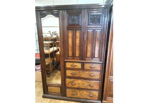 Antique Oak Wardrobe Compactum Gentlemens Fitted Edwardian Armoire