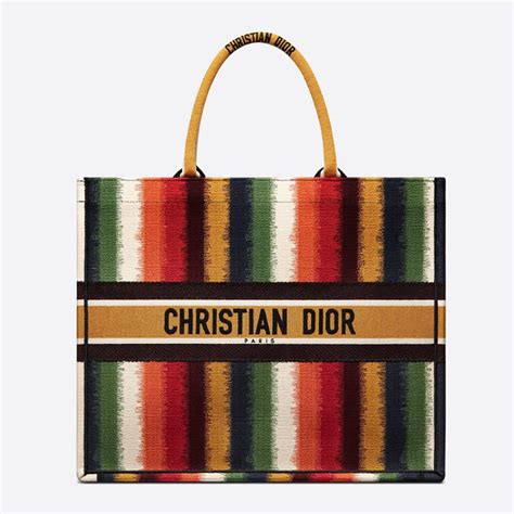 Dior Women Dior Book Tote Multicolor D Stripes Embroidery